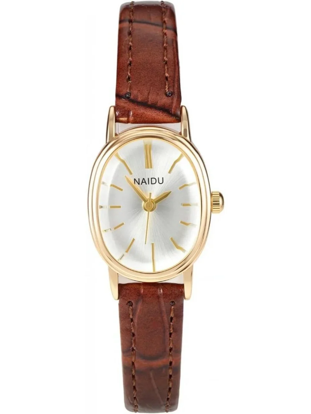 Women's Coffee Brown Analog Quartz Classic Oval Case PU Leather Wrist Watch